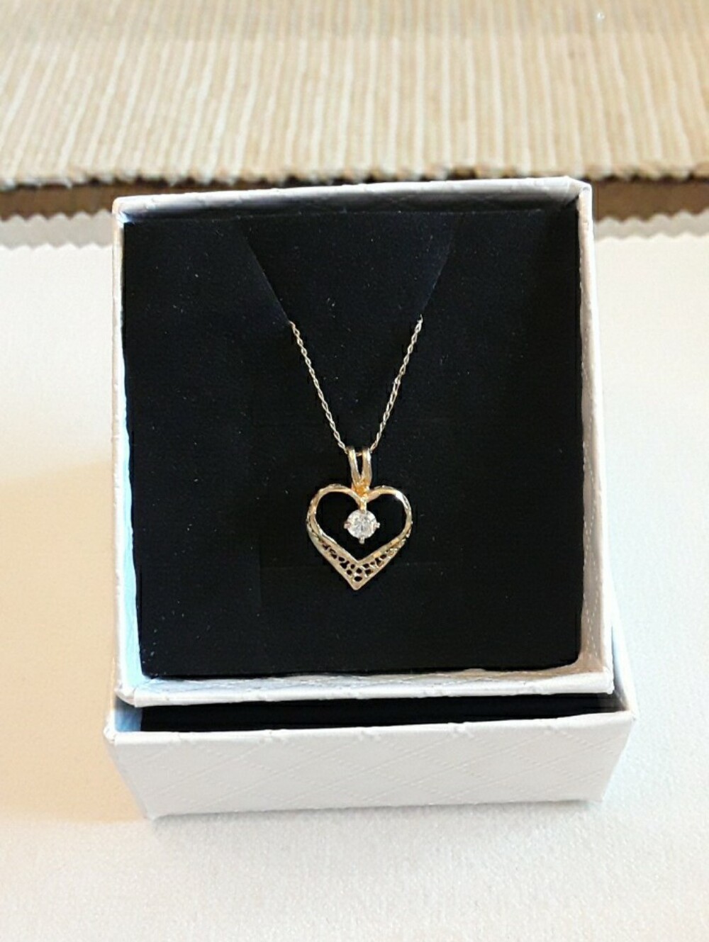 14k solid gold heart necklace with CZ stone